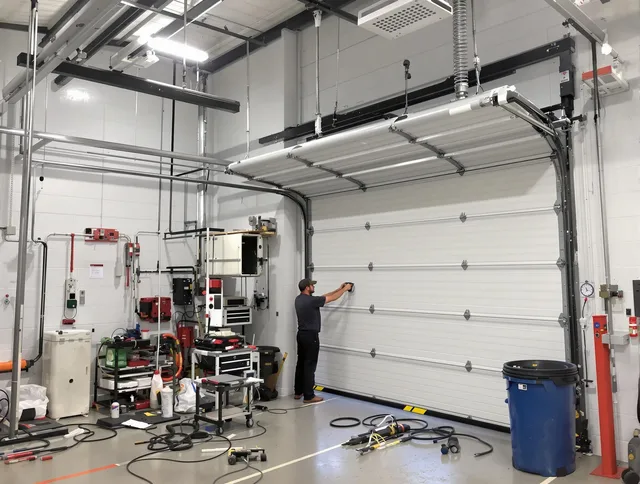 Wilmington Island Garage Door Repair certified technician performing commercial door repair at a Wilmington Island business facility