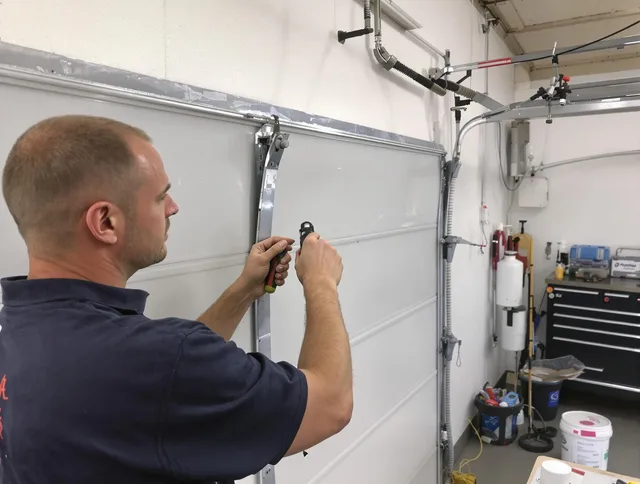 Before and after garage door dent repair by Wilmington Island Garage Door Repair in Wilmington Island