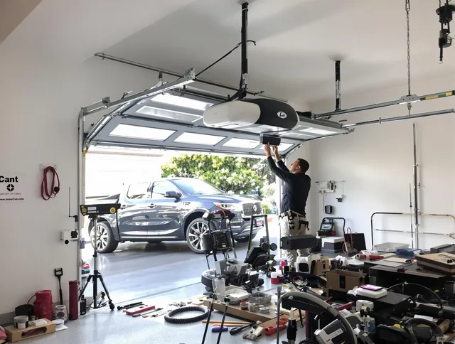 Wilmington Island Garage Door Repair specialist installing smart garage door opener system in Wilmington Island home