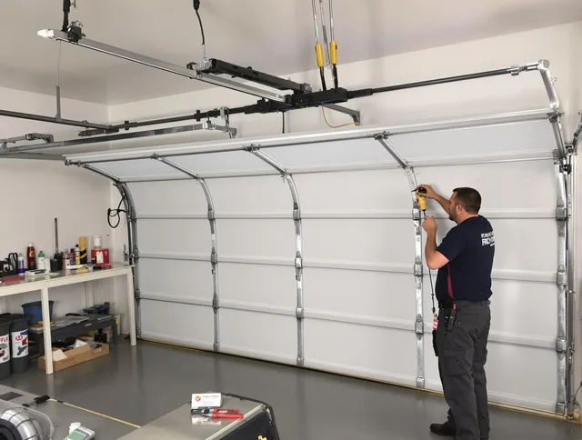 Wilmington Island Garage Door Repair certified technician performing overhead door system repair in Wilmington Island