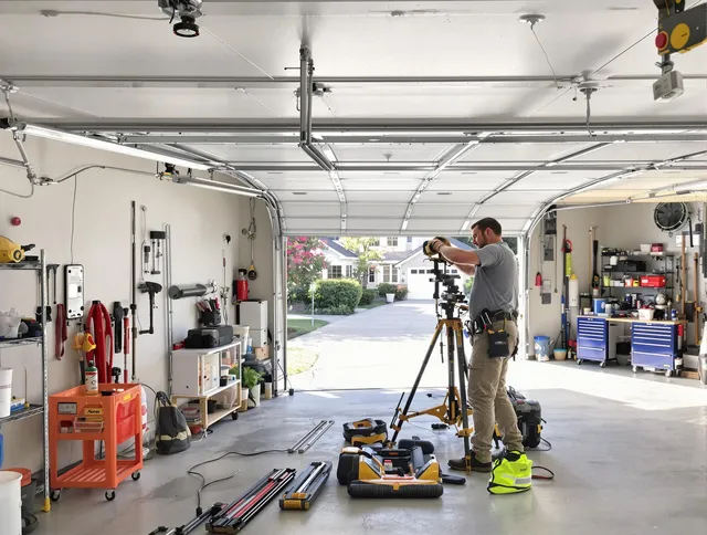 Wilmington Island Garage Door Repair specialist performing laser-guided track alignment in Wilmington Island